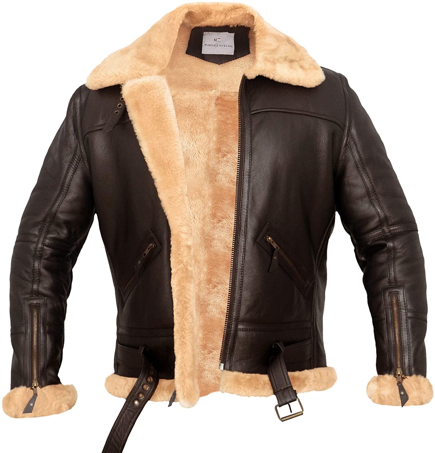 Marco Enzolani Men RAF B3 Bomber Jacket Real Shearling Sheepskin